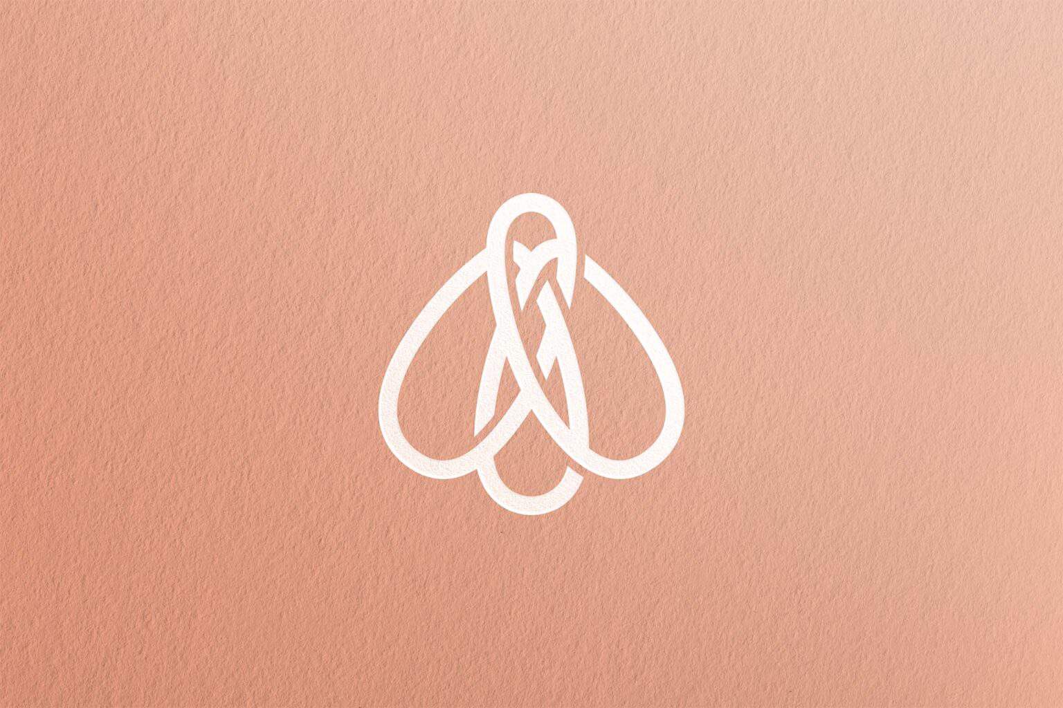 A logo design of a stylized firefly on paper.